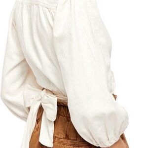 Free People Cream Wrap Front Long Sleeve Blouse
